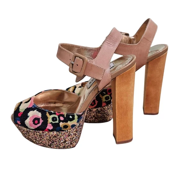 Steve Madden Jillyy-F Platform HeelsFloral & Glitter Block Sandal size 6 - Picture 2 of 10